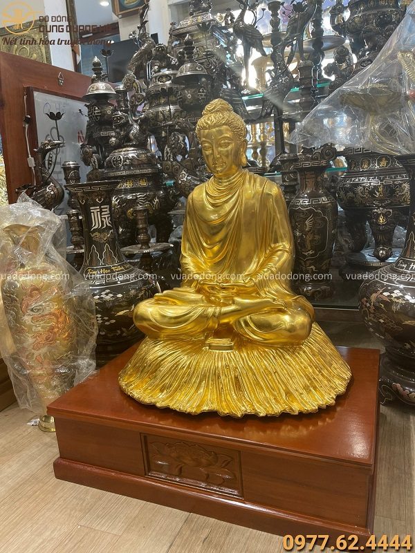 Tượng Phật Thích Ca bằng đồng thếp vàng 9999 cao 60cm