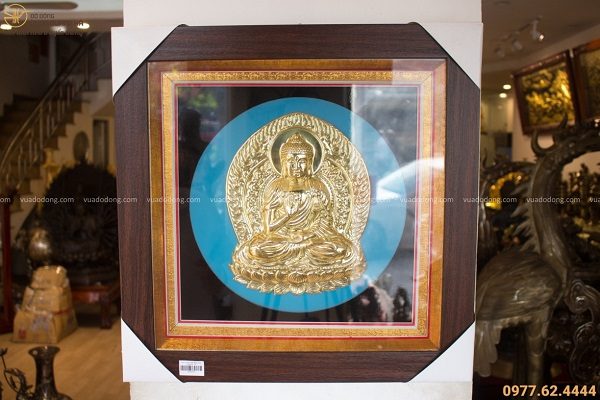 Bức tranh Phật Adida đẹp bằng đồng vàng khung vuông 49cm