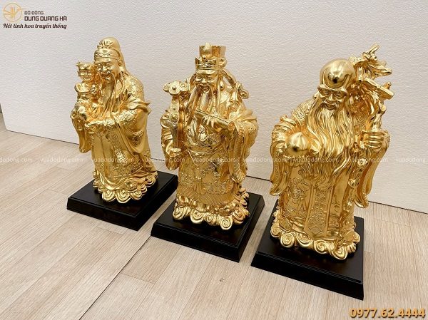 Bộ tượng Phúc Lộc Thọ bằng đồng dát vàng 9999 cao 40cm