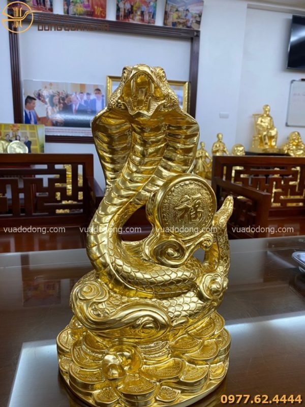 Tượng rắn phong thủy chiêu phúc thếp vàng 9999 cao 40 cm
