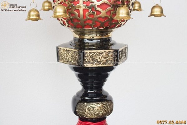 Đèn thờ bằng đồng treo chuông cao 62cm bằng đồng vàng hai màu
