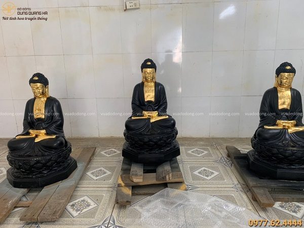 Bộ tượng Phật A Di Đà bằng đồng sơn đen thếp vàng tôn nghiêm