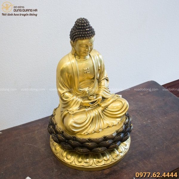 Tượng Phật Adida tọa đài sen bằng đồng vàng cao 60cm