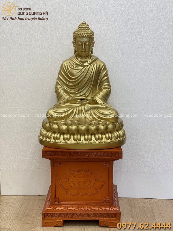 Tượng Phật Thích Ca đẹp tôn nghiêm bằng đồng vàng cao 48cm