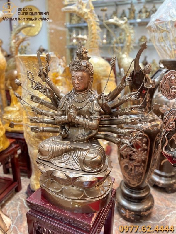 Tượng Phật Chuẩn Đề bằng đồng đỏ cao 81cm đẹp tôn nghiêm
