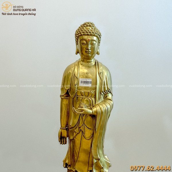 Tượng Phật Di Đà đẹp tôn nghiêm bằng đồng vàng 62x16cm