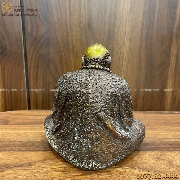 Tượng Đạt Ma sư tổ bằng đồng vàng hun cổ kính cao 15cm