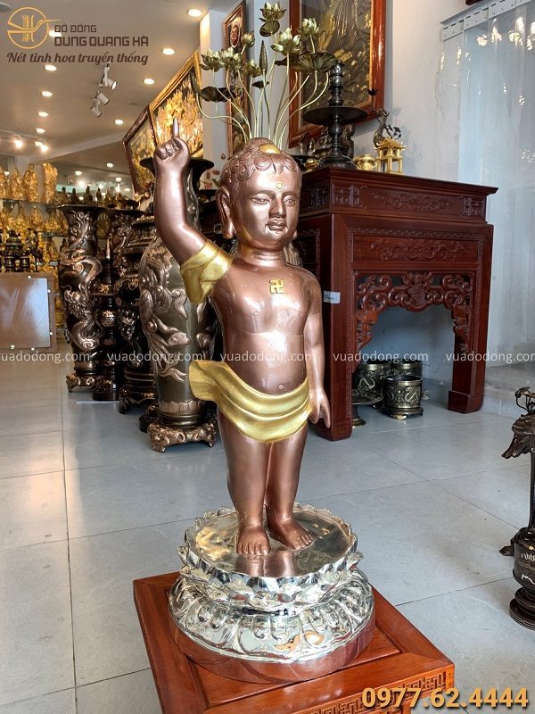 Tượng Phật Đản Sanh đẹp tinh xảo bằng đồng vàng cao 60 cm