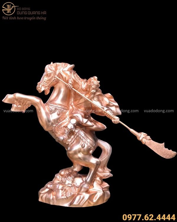 Tượng Quan Vân Trường cưỡi ngựa cầm đao cao 50cm bằng đồng đỏ