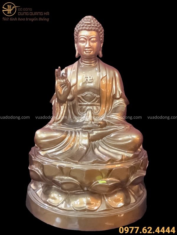 Bộ tượng Tam Thế Phật đẹp tôn nghiêm bằng đồng đỏ cao 61 cm