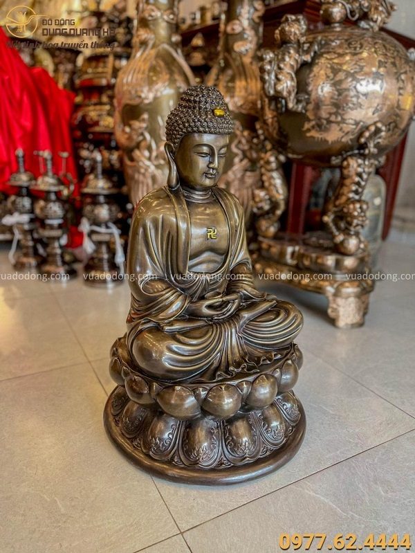 Tượng Phật Adida đồng vàng hun giả cổ 72cm x 44cm nặng 30kg
