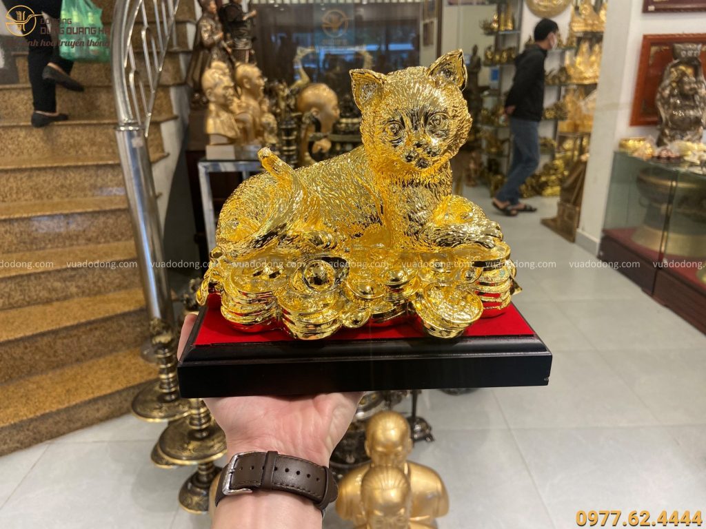 Tượng mèo mạ vàng 24k phong thủy 