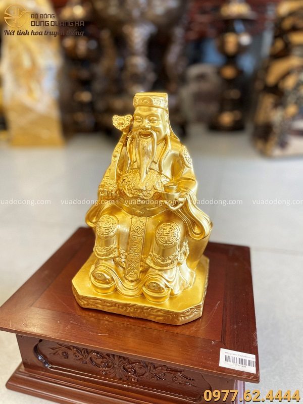 Tượng thờ Thần Tài độc đáo bằng đồng vàng thếp vàng cao 25cm