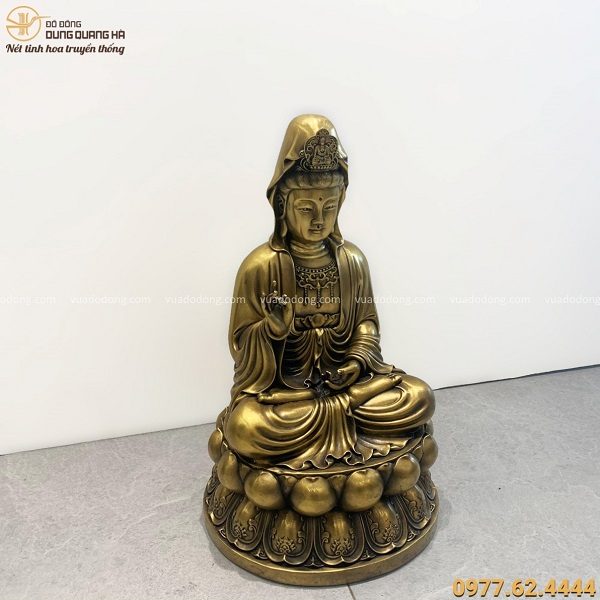 Tượng Phật Bà Quan Âm đẹp tôn nghiêm bằng đồng vàng cao 40cm