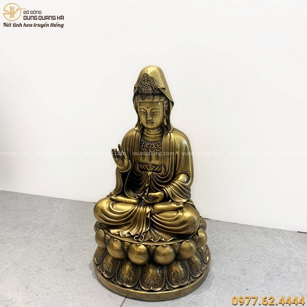 Tượng Phật Bà Quan Âm đẹp tôn nghiêm bằng đồng vàng cao 40cm