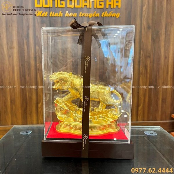 Tượng Hổ phong thủy tài lộc bằng đồng catut dát vàng cao 16cm