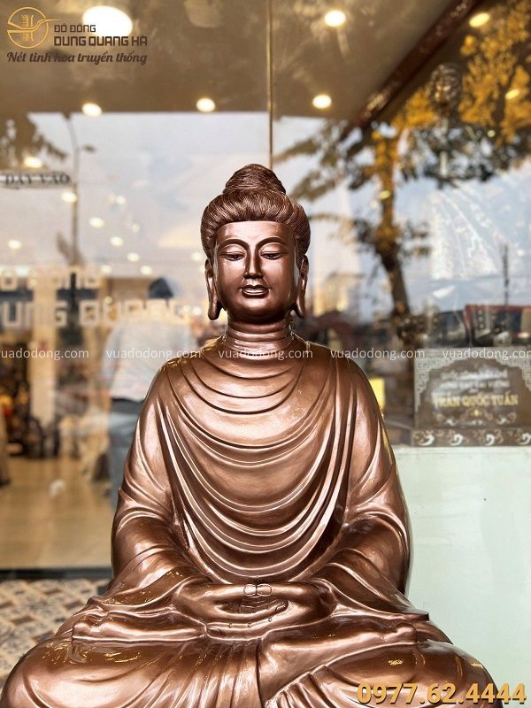 Tượng Phật Thích Ca bằng đồng đỏ làm màu tôn nghiêm cao 1m35