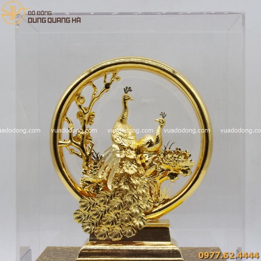 Tranh hoa mẫu đơn mạ vàng 24k | tranh chim công thủ công KT 227x117cm –  Đồng Đông Sơn