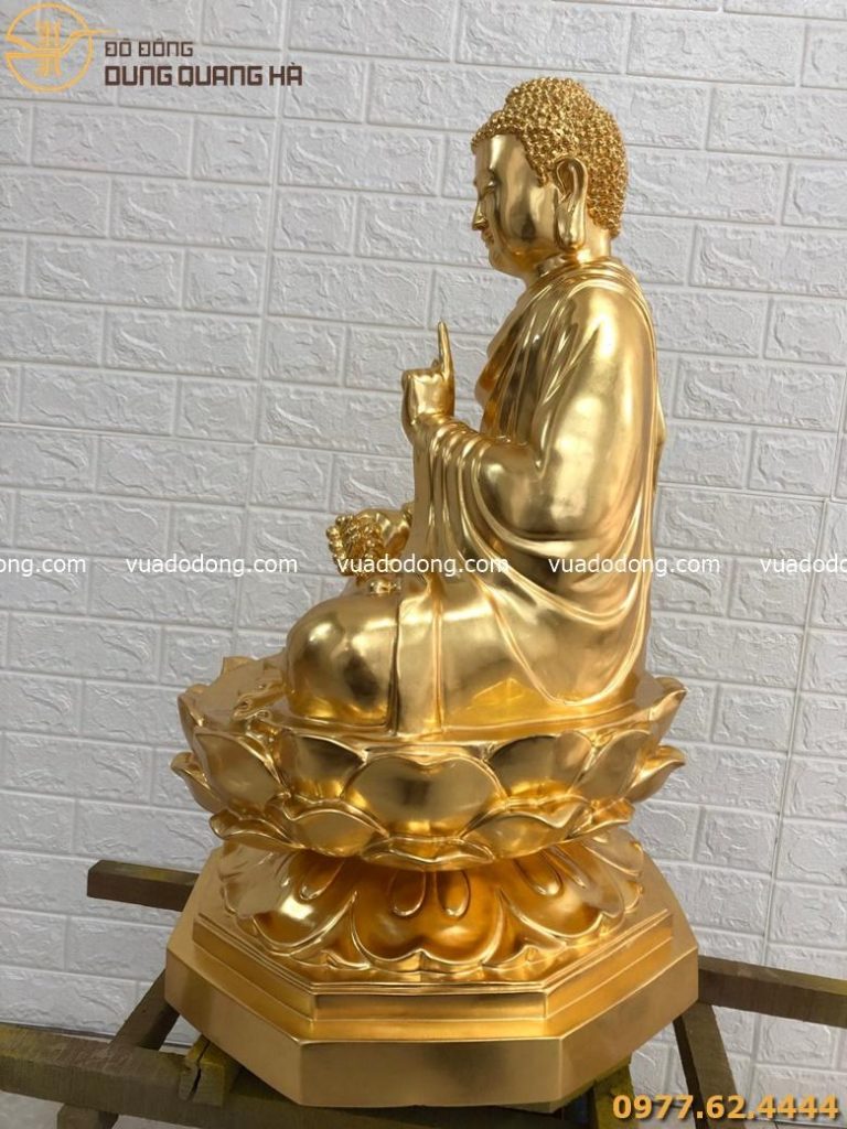 Tượng Phật Thích Ca cầm tràng hạt bồ đề thếp vàng 9999