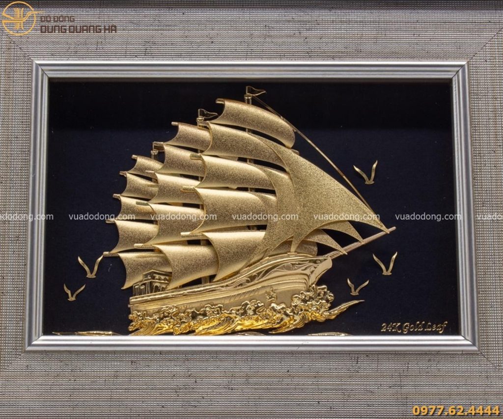 Tranh thuyền buồm mạ vàng 24k khung giả gỗ