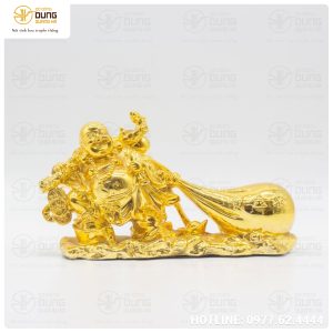 Tượng Phật Di Lặc kéo túi tiền mạ vàng 24k