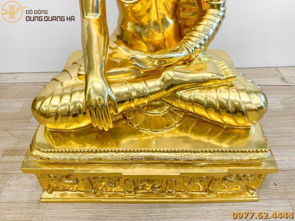 Tượng Phật Thích ca đồng đỏ dát vàng 90cm có liếc