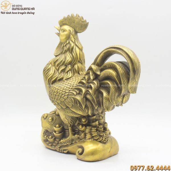 Tượng gà như ý bằng đồng vàng mộc 34cm - quà tặng phong thủy đẹp