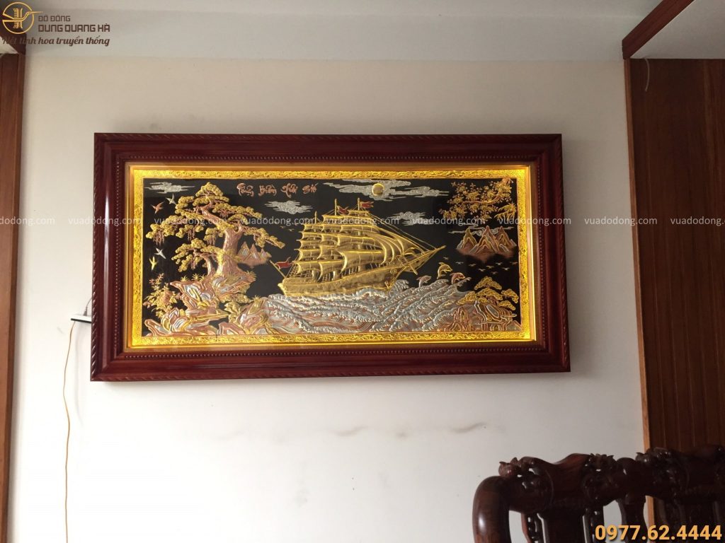 Bức tranh Thuận Buồm Xuôi Gió bằng đồng khảm tam khí 2m3