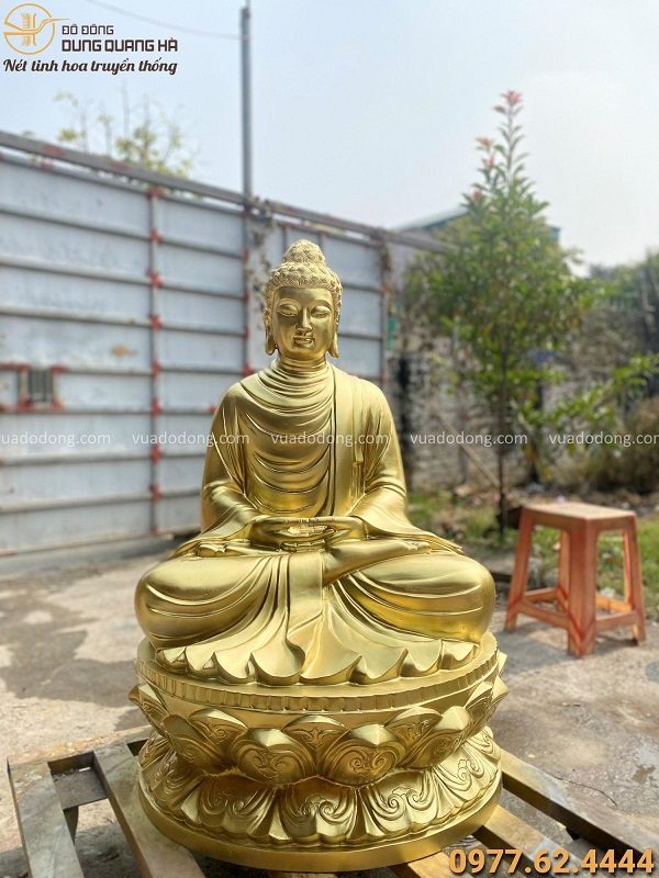 Tượng Phật Thích Ca đẹp tôn nghiêm bằng đồng đỏ cao 99cm