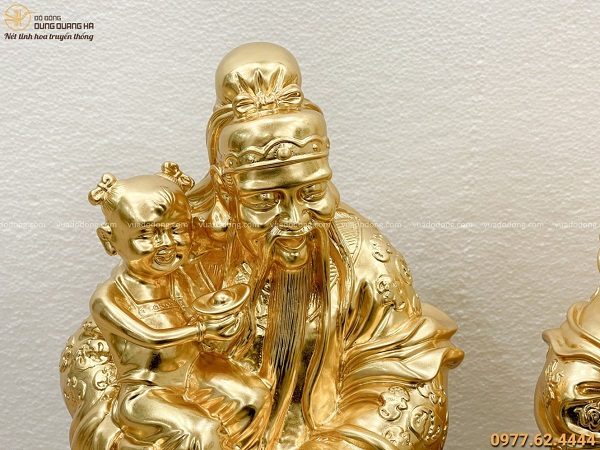 Bộ tượng Phúc Lộc Thọ bằng đồng dát vàng 9999 cao 40cm