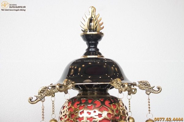 Đèn thờ bằng đồng treo chuông cao 62cm bằng đồng vàng hai màu