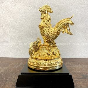 Tượng gà trống và đàn gà con phú quý bằng đồng mạ vàng 21cm