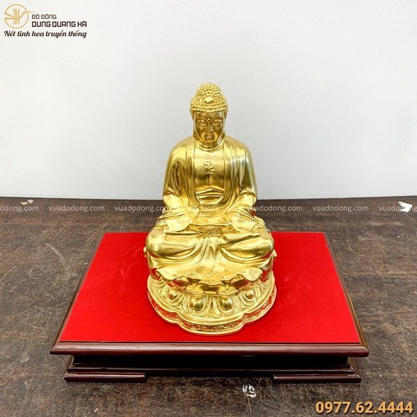 Tượng Phật A Di Đà ngồi thiền bằng đồng thếp vàng cao 25cm