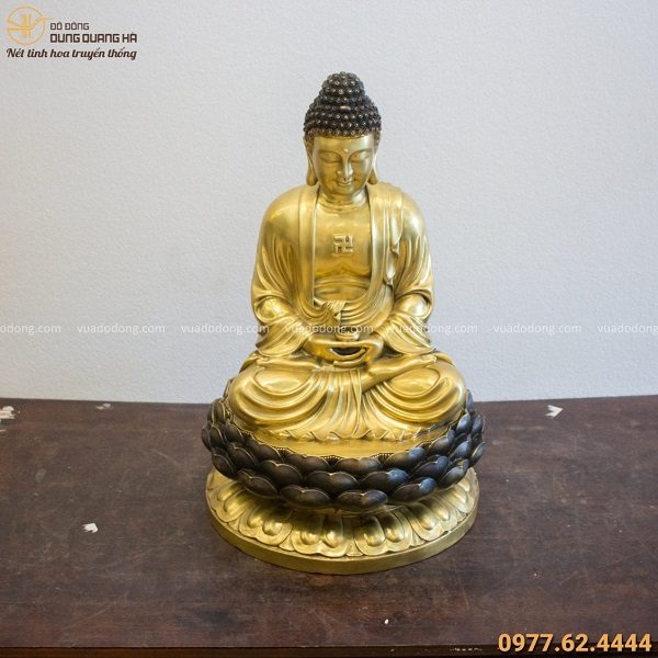 Tượng Phật Adida tọa đài sen bằng đồng vàng cao 60cm