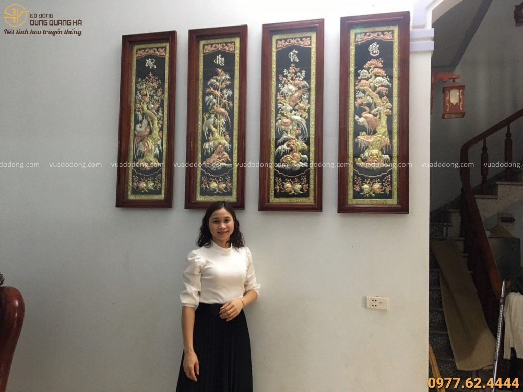 Treo tranh tranh đồng quê giả cổ và tranh tứ quý khảm ngũ sắc cho khách Hà Giang