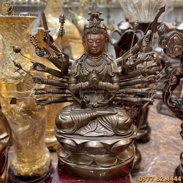 Tượng Phật Chuẩn Đề bằng đồng đỏ cao 81cm đẹp tôn nghiêm