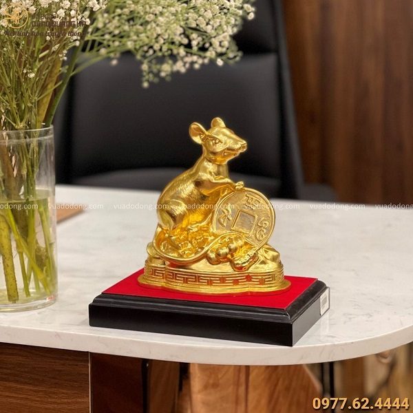 Tượng Chuột bằng đồng catut thếp vàng kích thước 17x16 cm