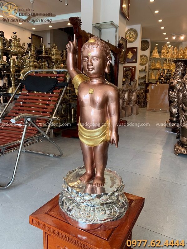 Tượng Phật Đản Sanh đẹp tinh xảo bằng đồng vàng cao 60 cm