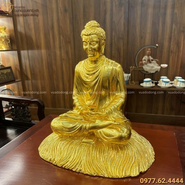 Tượng Phật Thích Ca ngồi rơm bằng đồng thếp vàng cao 30 cm