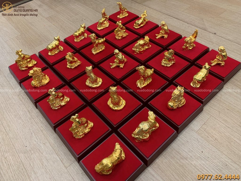 Bộ tượng 12 con giáp mạ vàng 24k tinh xảo 