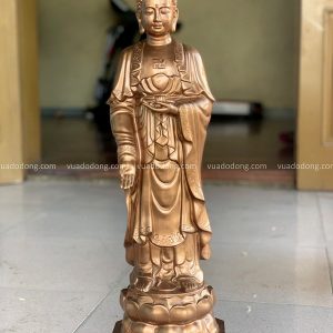 Tượng Phật Adida đứng đẹp tôn nghiêm bằng đồng đỏ cao 60cm