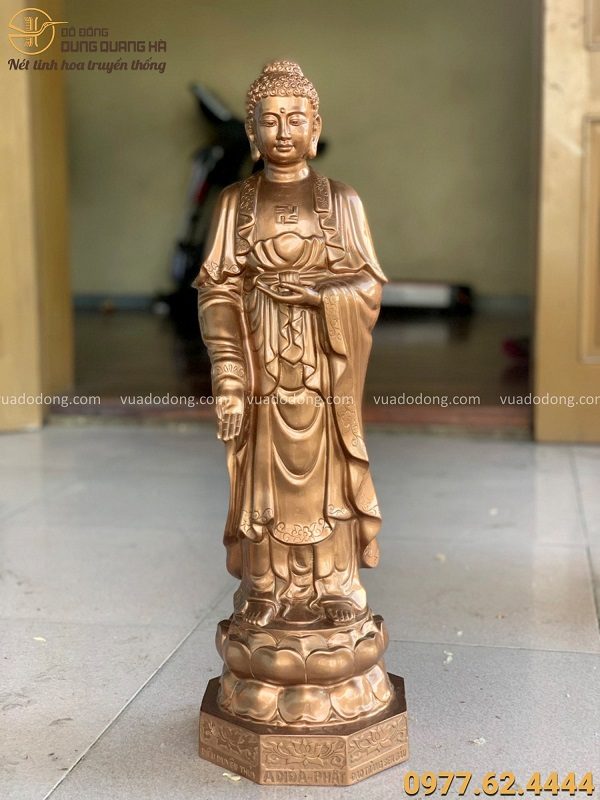 Tượng Phật Adida đứng đẹp tôn nghiêm bằng đồng đỏ cao 60cm