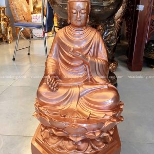 Tượng Phật Thích Ca đẹp tôn nghiêm bằng đồng đỏ mộc cao 66cm