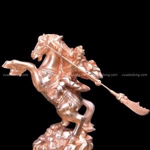 Tượng Quan Vân Trường cưỡi ngựa cầm đao cao 50cm bằng đồng đỏ