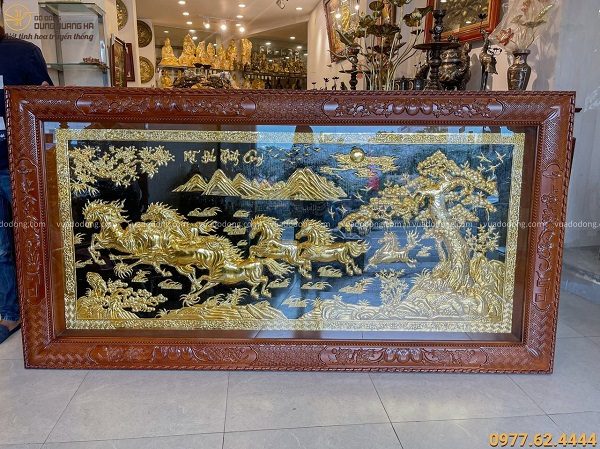 Tranh Mã Đáo Thành Công mạ vàng 24k khung gỗ gụ 2m3 x 1m2