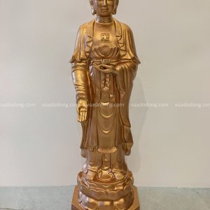 Tượng Phật A Di Đà đứng trên đài sen bằng đồng đỏ cao 62cm