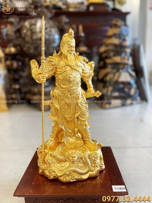 Tượng Quan Công bằng đồng vàng thếp vàng tinh xảo cao 45cm