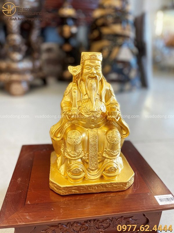 Tượng thờ Thần Tài độc đáo bằng đồng vàng thếp vàng cao 25cm