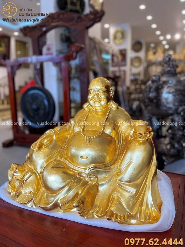 Tượng Phật Di Lặc bằng đồng đỏ thếp vàng 9999 size 45x60 cm