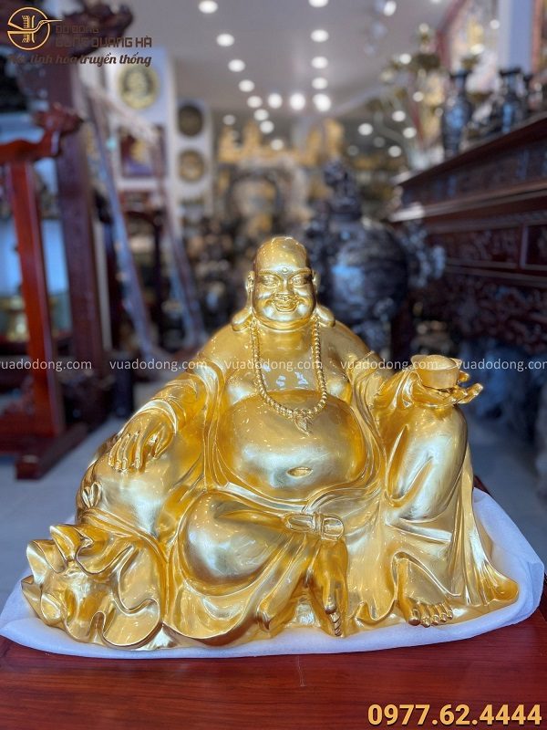 Tượng Phật Di Lặc bằng đồng đỏ thếp vàng 9999 size 45x60 cm
